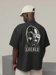 Oversized Turtleneck T-Shirt Streetwear Men And Women 100% Cotton Urban Style For Training And Everyday Black And Off Whte Printed - LOCALS ONLY - màu đen - Xem 1