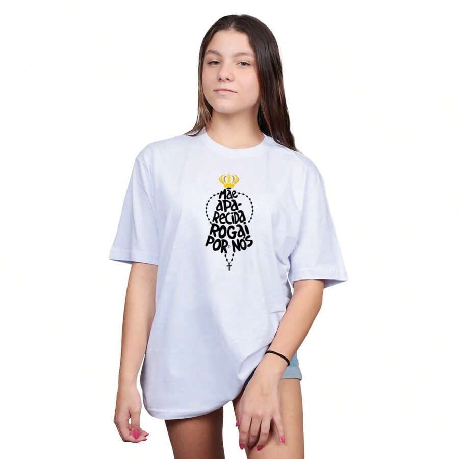 Our Lady Of Aparecida T-Shirt, Women's Fashion, Religious, Cotton, Round Neck, Short Sleeve Shirt - 白色 - 查看 1