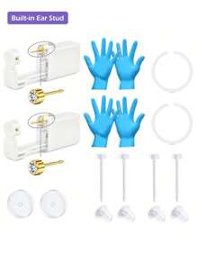 14 件套耳洞穿刺套装耳洞穿刺枪套装自穿刺耳环穿刺套装耳环枪穿刺套装银色带耳环耳钉自穿刺枪家用耳洞穿刺套装一次性情人节礼物，适合女性、妈妈、母亲、母亲节、礼物 - 彩色 - 查看 2