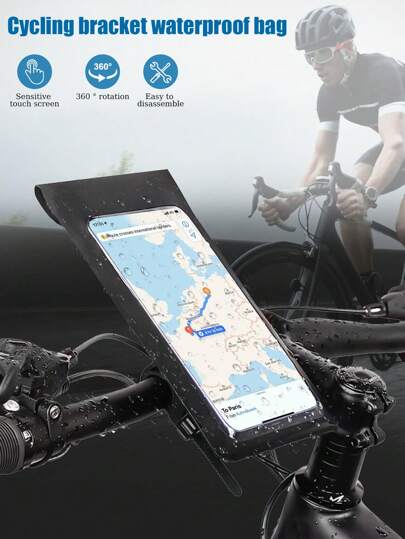 1pc Waterproof Bicycle Phone Mount: 360° Rotatable Motorcycle Smartphone Holder, Universal Handlebar Mount For 4" To 6.7" Phones, Rainproof Riding Pouch, Full Access To Phone Face/Touch ID