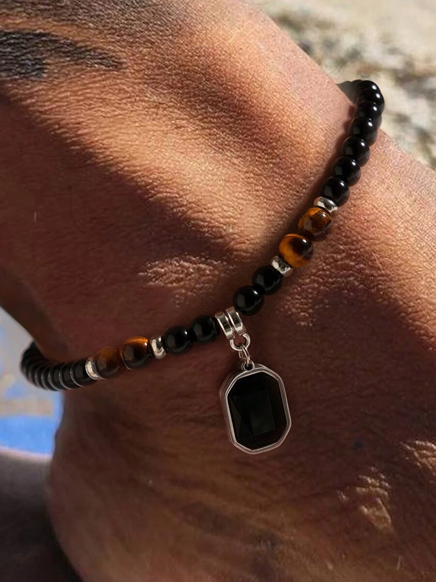 1 件装黑色方形珠子脚链男士时尚配饰脚链手链时尚珠宝男士礼物 - 腳鍊 - 查看 1