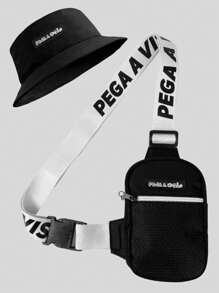 Pega A Visao Shoulder Bag Mini Crossbody Bag Black Wide Strap + Men's Bucket Hat Catch The Vision Black - 白色 - 查看 1