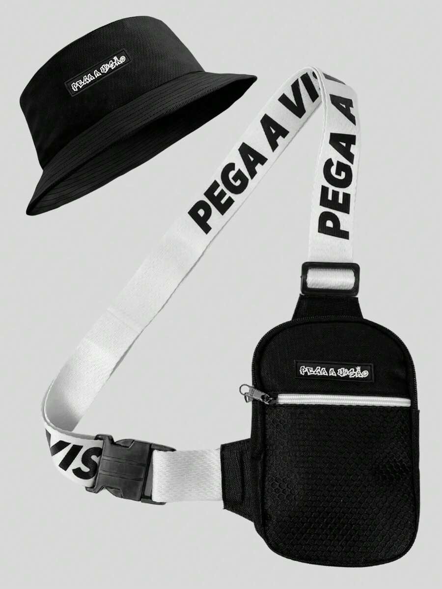 Pega A Visao Shoulder Bag Mini Crossbody Bag Black Wide Strap + Men's Bucket Hat Catch The Vision Black - 白色 - 查看 1