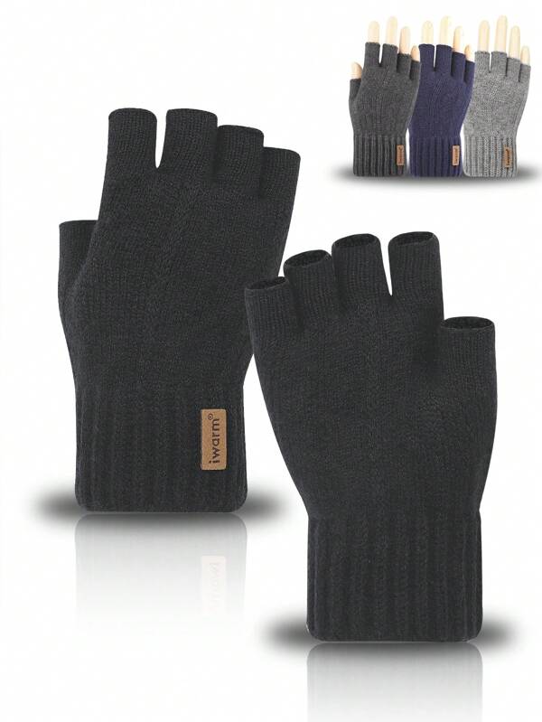 iwarm زوج قفازات نصف أصابع مصنوعة من خليط صوف الألبكة عالي الجودة، تصميم دافئ مناسب للمكتب والدراجة والأنشطة الخارجية في فصلي الخريف والشتاء، خيار هدية رائع