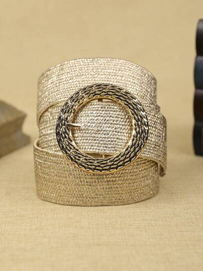 1pc Women's Fashionable Metallic Buckle Bohemian Style Gold Color Belt, Stylish Accessory For Daily Wear Summer, School Fall, Autumn, Halloween