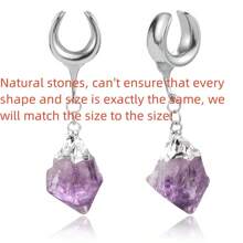 2PCS Stainless Steel Saddle Hangers Natural Stone Drop Ear Plugs Tunnels Plug Ear Gauges Stretching Ear Weight Body Piercing Jewelry - Natural Stone - View 15