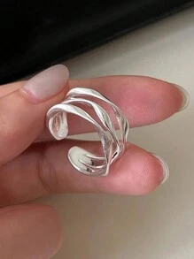 S925 Sterling Silver Asymmetrical Multi-Layer Wave Design Fashion Elegant Open Ring For Women - White - View 8