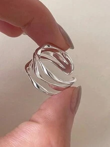 S925 Sterling Silver Asymmetrical Multi-Layer Wave Design Fashion Elegant Open Ring For Women - White - View 1