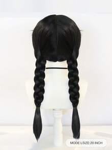 20 英寸中长款黑色直发编织假发，带刘海，女士耐热合成头发，带刘海，适合角色扮演万圣节日常派对使用，无胶经典时尚黑色假发，适合节日舞会、学校狂欢节、音乐会、度假、摄影、动漫展、约会、购物，可戴去动漫角色扮演假发，带刘海，适合生日、感恩节、圣诞节、新年装饰礼物和 1 个假发帽 - 黑色 - 查看 2