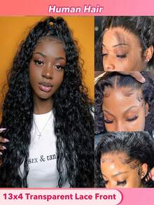 Tóc giả ren phía trước sóng sâu bằng tóc thật đã nhổ sẵn 13x4 Tóc giả ren phía trước với tóc con Tóc giả ren phía trước bằng tóc thật Brazil mật độ 180% cho phụ nữ Màu tự nhiên - Tự nhiên & Đen - Xem 1