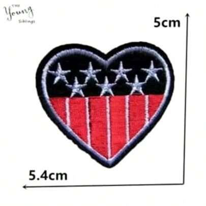kit 1 ou 5 Apliques Roupa Patch Bordado Termocolante Coração Remendo