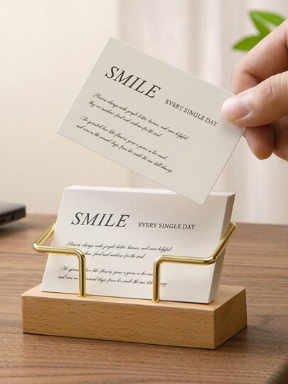 1pc/2pcs Brown Wooden And Iron T-Shaped Design Business Card Holder, Modern And Simple Style Desktop Storage Rack For Home Office Conference Room Hotel Inn Restaurant Reception Desk Back To School,Back To School,School Supplies