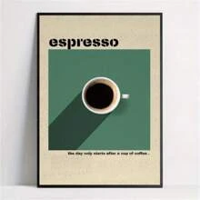 1 件复古浓缩咖啡帆布艺术印刷品 - 适用于客厅、卧室、厨房、办公室和咖啡店的墙壁装饰 - 现代复古风格，帆布墨水海报，适用于家庭和酒吧，无框/带框