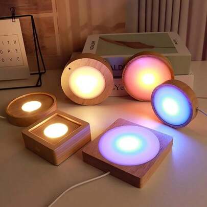 1pc Warm White Colorful LED Lights Display Base,USB Powered Wooden Lighting Base Bracket Night Light For Crystal Glass Resin Art Deco Acrylic Table Lamps,Glow In The Dark Party Table Lamps,Dining Table Bases,Incense Diffusers Luminous Illumination,Wall Lamps LED Display Bracket