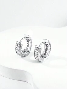 1 对精致 925 标准纯银水钻耳环简约时尚高级感水钻套装女士精美珠宝礼物 - 滿鑽方圓 - 查看 7