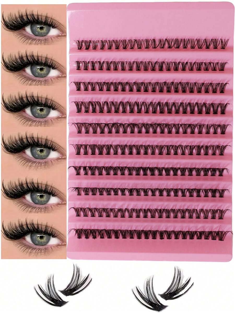 200pcs/10 Rows European And American Hot Melt 40D 50D False Eyelashes, Mixed C Curl And D Curl Thick Segmented Individual Cluster Lashes - DD - View 1