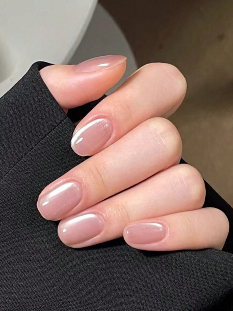 24 Stück kurze ovale Druck-Auf Nägel in Rosa mit Katzenauge-Effekt und ...
