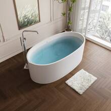 65" Freestanding Solid Surface Bathtub, Stone Resin Freestanding Bath Tub With Overflow And Pop-Up Drain, Matte White 24S08-65MW Home Bathroom Decor Summer - White - View 1