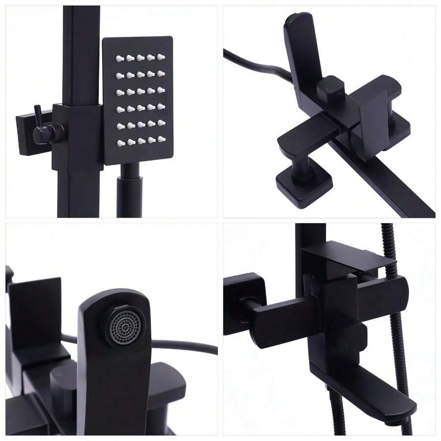 Wall Mount Black Shower Faucet Set System Rainfall Shower Head Handle
