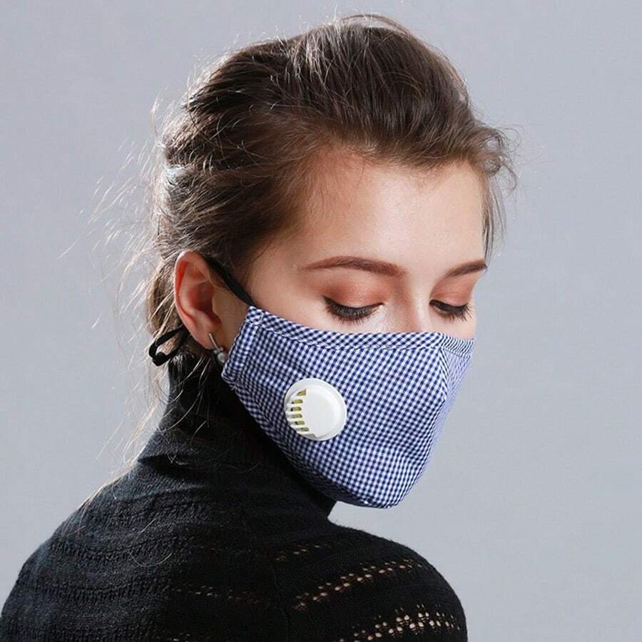 新款格纹PM2.5防尘防雾霾口罩带呼吸阀男女骑行秋冬季 - 彩色 - 查看 1