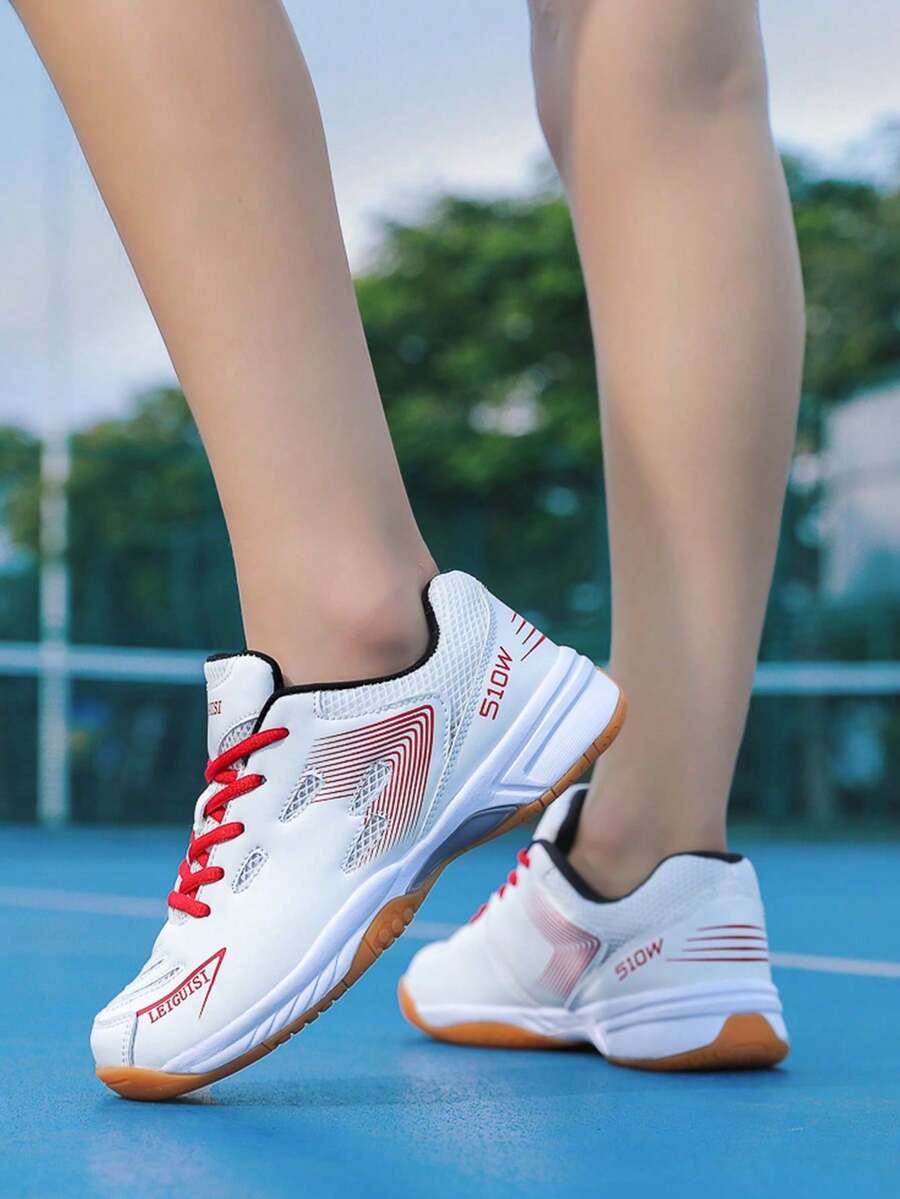 Giày thể thao nhẹ mới Giày thể thao cầu lông lưới thoáng khí có họa tiết lông vũ, thiết kế chuyên nghiệp chống trượt giảm xóc dành cho nam và nữ - Đỏ - Xem 1