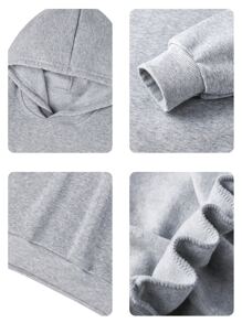 1pc Girls Casual Heart Print Pullover Hoodie Sweatshirt, Warm Thermal Lined, Long Sleeve, Autumn/Winter Student Youth Clothing - Grey - View 5