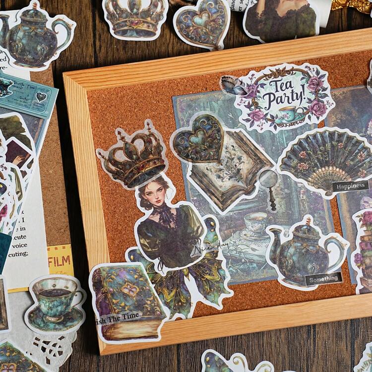 25Pcs/Bag Sticker Pack, Exploration Of Another World Series, Retro Exquisite Mysterious Dream Theme Stickers, Scrapbook Supplies, Decorative Notebook Photo Frame Mobile Phone Case Water Cup Garbage Magazine Stationery Box DIY Personalized Collage - Multicolor - View 8