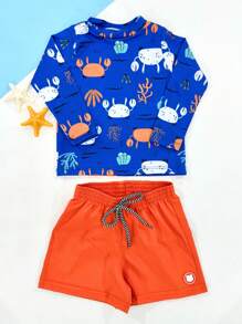 Kit Top + Swim Trunks With UV Protection + Tactel Beach Bermuda Shorts For Boys - Màu xanh lam - Xem 2