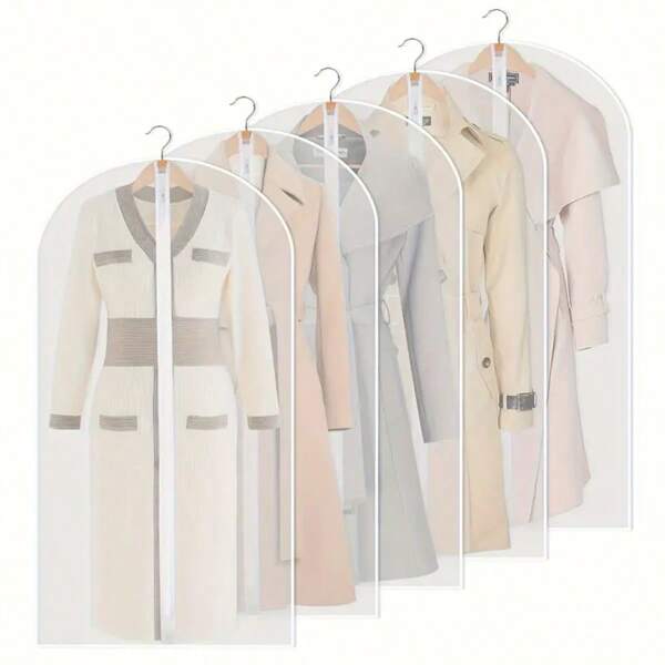 1/5pcs Transparent Clothing Dust Bag, 4 Sizes, Waterproof And Moisture-Proof Hanging Storage Bag With Zipper, Protective Clothing Bag Dust Cover, Bedroom, Closet, Wardrobe, Home, Dormitory For Home Storage And Organization