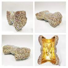 Luxury Crystal Covered Diamond Bow Evening Clutch Bag Chain Shoulder Evening Bag Chain Women Handbag - Vàng - Xem 3