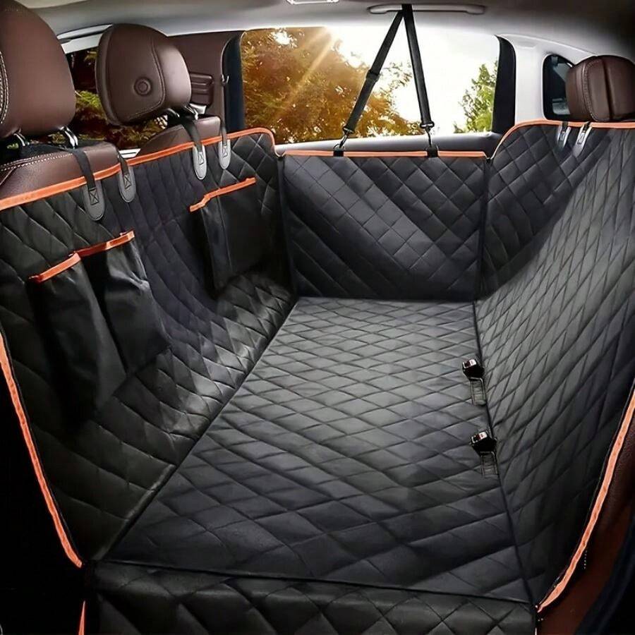 Funda para asiento trasero del automóvil para mascotas, 100% impermeable y resistente a las manchas, cojín para el carro de mascotas con cuatro bolsillos de almacenamiento
