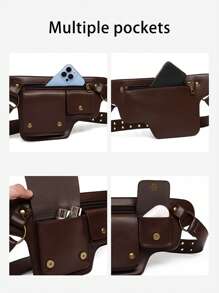 朋克风腰包，复古PU皮腰包，户外运动旅行斜挎包，复古户外骑行包，多功能收纳包，手机包，酷炫朋克摩托车风腰包，复古PU皮腰包 - 前卫朋克风格设计，可调节腰包，多个卡槽，磁扣 - 彩色 - 查看 9