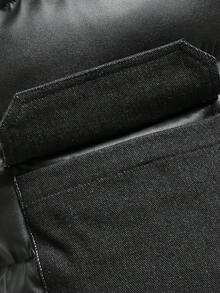 Men's Sleeveless Vest With PU Leather Panel, Warm And Windproof Stand Collar Winter Jacket