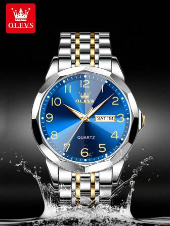 OLEVS. OLEVS 男士手表菱形镜面原装石英表男士防水夜光不锈钢腕表男式日期星期