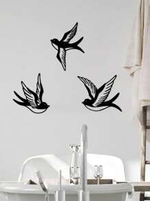 3pcs 16cm Black Small Size Hollow Iron Swallow Metal Wall Art Decor, Suitable For Home, Bedroom, Kitchen, Living Room Gifts Birthday Graduation