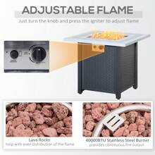 Outsunny Square Propane Gas Fire Pit Table, 40000 BTU Rattan Smokeless Firepit Patio Heater With Lava Rocks And Lid, 71cm X 71cm X 62cm, Black - Black - View 6