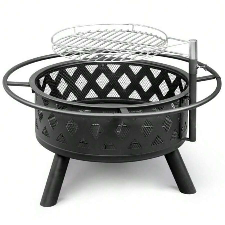 30in Outdoor Metal Fire Pit With Cooking Grates Black SHEIN USA