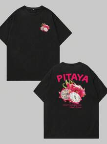 Pitaya Sweet Summer Time Printed T-Shirt Men's Fashion Unisex Comfort Casual Premium Printed Blouse - 黑色 - 查看 1