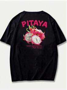 Pitaya Sweet Summer Time Printed T-Shirt Men's Fashion Unisex Comfort Casual Premium Printed Blouse - 黑色 - 查看 3