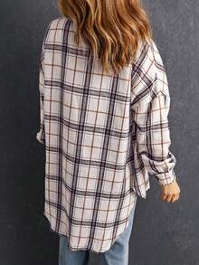 Astylish Women's Oversized Shacket Plaid Print Long Sleeve Button Down Shirt Jacket With Pockets Cozy Fall Spring Tops