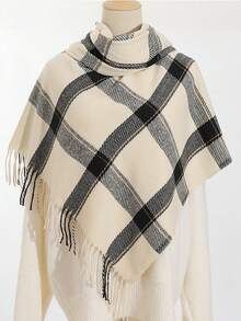 1 件男女通用经典印花沙滩巾，时尚超大保暖围巾，厚格子大手帕，户外奢华披肩，彩色矩形流苏围巾，适合所有季节 - 多色 - 查看 5