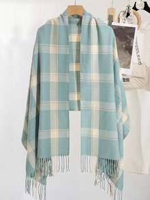 1 件男女通用经典印花沙滩巾，时尚超大保暖围巾，厚格子大手帕，户外奢华披肩，彩色矩形流苏围巾，适合所有季节 - 多色 - 查看 6