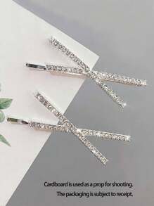 2pcs Silver Rhinestone X-Shaped Hair Clips, Minimalist One-Piece Bangs Clips, Personalized Hairpins For Nape Hair, Back To School Hair Accessories, School Stuff