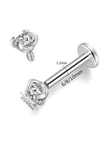 2pcs Stainless Steel Internal Thread Labret Ear Studs Piercing Jewelry CZ Cartilage Helix Tragus Nose Earrings For Women Lip Stud