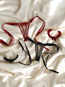 Kit 3 Sexy Panties Leggings Thong Invisible Lingerie Sensual Tie Cotton Lining - Nhiều màu - Xem 4