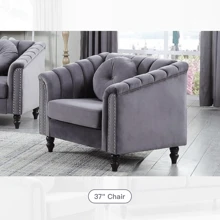 Chesterfield Sofa Set, Luxurious Velvet Chesterfield Settee Couch Set,Sofa And Loveseat Set,Upholstered Rolled Arm With Rivets/4 Button Tufted Pillow Modern Sofa Living Room Set - Grey - View 6