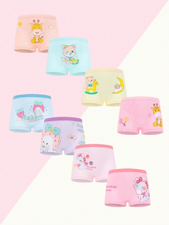 8 piezas de calzoncillos suaves de algodón con diseños de dibujos animados lindos para niñas pequeñas
