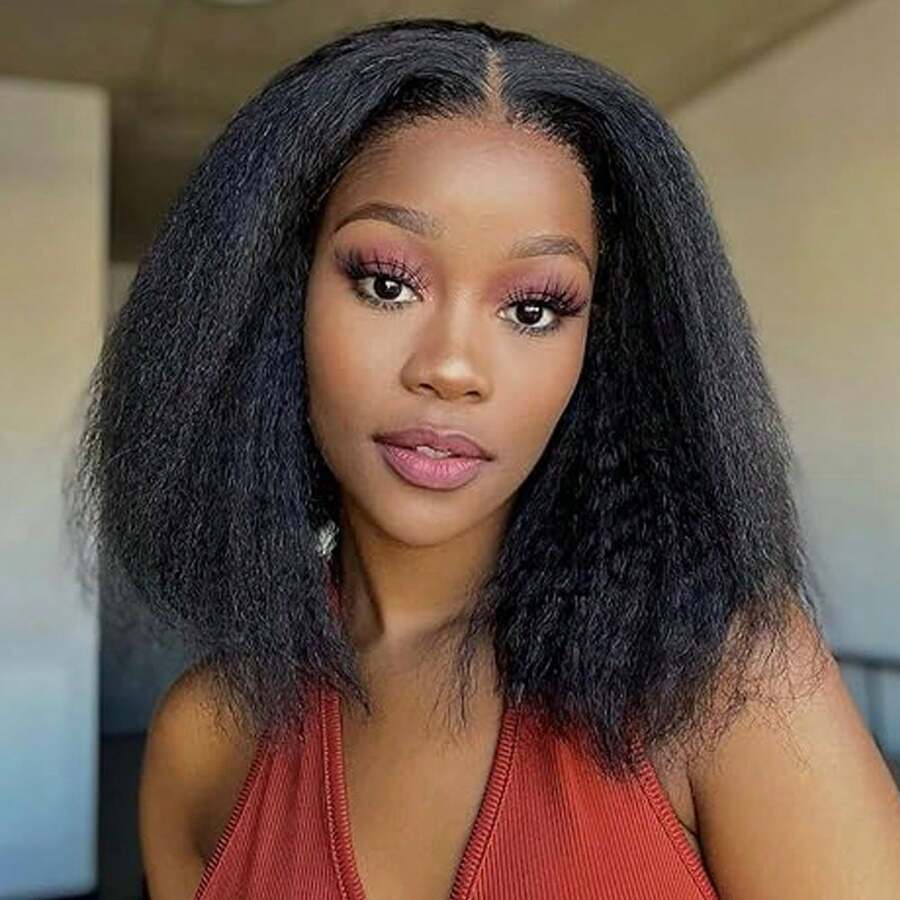 250% Density Kinky Straight Lace Fronta Wig Human Hair 13x4 Lace Wigs Pre Plucked With Baby Hair Yaki Straight Lace Wigs For Women Natural Look & Easy Maintenance - Natural Black - 查看 1