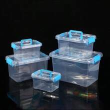 1PC, PP Plastic Square Semi-Transparent Portable Medicine Box, Snacks, Toys And Sundries Storage Box, Cosmetics Storage Box, Desktop Storage Box, Stationery Storage Box SURPRISE COLOR - M - View 6