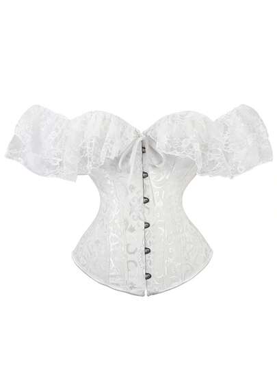 Corset Top For Women Short Sleeve Lace Up Boat Neck Close-Fitting Bustier Shapewear Bustier Plus Size Lingerie Bodyshaper Cosplay Halloween Costume